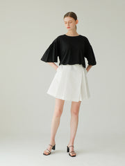 Relaxed Fit Cotton Top with Gathered Sleeves and Soft Round Neckline for Effortless Styling