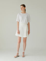 High-Waisted Pleated Linen Shorts Skirt With Tailored Belted Detail