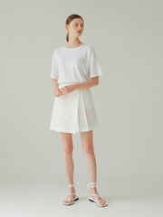 High-Waisted Pleated Linen Shorts Skirt With Tailored Belted Detail
