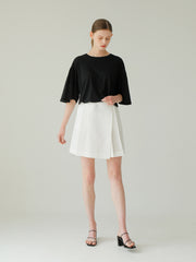 High-Waisted Pleated Linen Shorts Skirt With Tailored Belted Detail