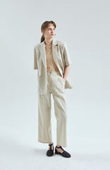 Tailored Short Sleeve Linen Blazer with Notched Lapel and Patch Pockets for Modern Elegance