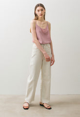 Lightweight Linen Camisole Top with V-Neckline and Adjustable Spaghetti Straps for Summer Comfort