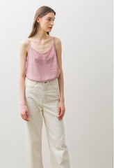 Lightweight Linen Camisole Top with V-Neckline and Adjustable Spaghetti Straps for Summer Comfort