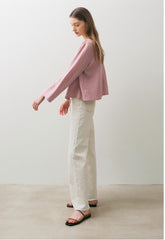 High-Waisted Wide-Leg Linen Pants with Raw Hem and Tailored Seams for Effortless Chic Style