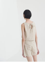 Wrap-Front Linen Short Skirt with Hidden Inner Shorts and Tailored Waistband Detail