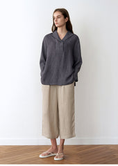 Women's Long Sleeve Linen Blouse – Wide Collar Pullover Top with Relaxed Silhouette and Soft Drape