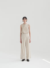 Sleeveless Linen Top with Back Tie Detail and Clean Crew Neckline for Elegant Summer Styling