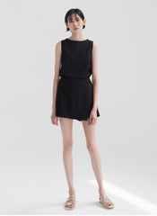 High-Waisted Linen Blend Wrap-Style Mini Skirt With Concealed Shorts for Breathable Comfort