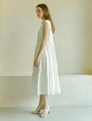 Midi Cotton Poplin Dress with Short Sleeves and Flared Hem for Timeless Everyday Elegance