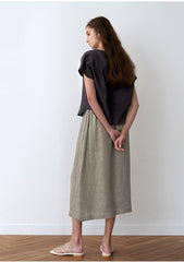 High-Waisted Linen Midi Skirt for Women – Lightweight Natural Fabric with Relaxed Fit