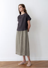 High-Waisted Linen Midi Skirt for Women – Lightweight Natural Fabric with Relaxed Fit