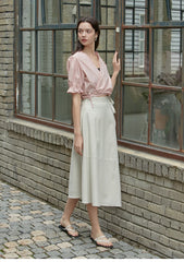 Soft Linen Wrap Blouse with Puff Sleeves and V-Neck – Lightweight Summer Linen Shirt