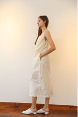 Sleeveless Linen Midi Dress with Gathered Scoop Neck and Relaxed Silhouette