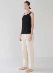 Double Strap Asymmetrical Neckline Linen Top with Lightweight Fit for Modern Summer Styling