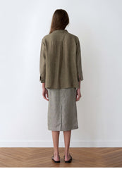 Elegant Pure Linen Button-Down Skirt for Women with Relaxed Fit and Classic Collar