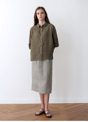 Elegant Pure Linen Button-Down Skirt for Women with Relaxed Fit and Classic Collar