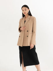 Double-Breasted Linen Blazer with Notch Lapels and Tailored Longline Silhouette