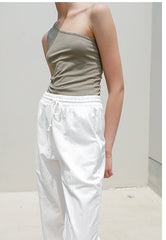 High-waisted wide-leg linen pants for women with drawstring waist – breathable summer essential