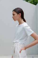 Relaxed-Fit Short Sleeve Linen Blouse with Lightweight Breathable Fabric and Minimalist Design