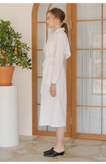 Long-Sleeve Linen Shirt Dress with Drawstring Waist, Flap Detail, and Side Pockets