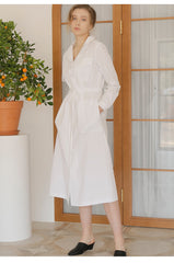 Long-Sleeve Linen Shirt Dress with Drawstring Waist, Flap Detail, and Side Pockets