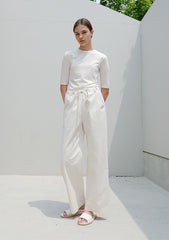 High-Waisted Wide-Leg Linen Pants with Adjustable Drawstring Waist for Effortless Elegance