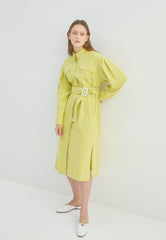 Long-Sleeve Linen Midi Shirt Dress With Drawstring Waist and Notch Collar