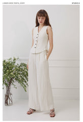 High-Waisted Linen Pants With Wide Legs And Soft Pleats For Effortless Styling