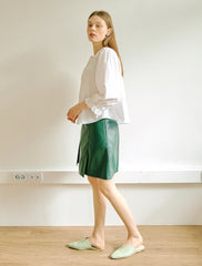 Women's A-Line Faux Leather Mini Skirt with Panel Detailing – High-Waist Structured Fit