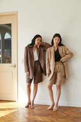 Oversized Linen Blazer with Structured Shoulders and Double Button Closure