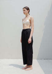 High-Rise Relaxed Fit Linen Pants with Elastic Waistband and Patch Pockets for Women