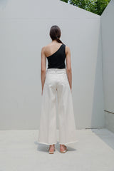 High-Waisted Wide-Leg Linen Pants for Women with Raw Hem and Tailored Fit
