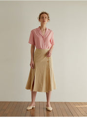 A-Line High-Waist Midi Skirt In Breathable Pure Linen With Front Slit And Button Detail