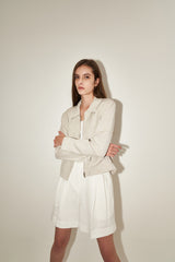 High-Rise Pleated Linen Shorts for Women with Belted Waist and Tailored Summer Fit