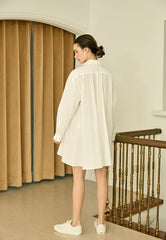 Oversized Cotton Poplin Shirt Dress with Pointed Collar and Long Sleeves for Modern Minimalism