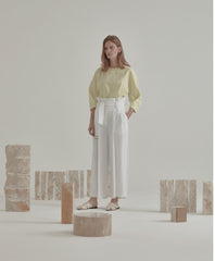 Relaxed-Fit Linen Blouse with Rounded Neckline and Cropped Sleeves