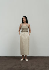High-Waisted Midi Linen Skirt for Women with Pleated Front and Streamlined Silhouette