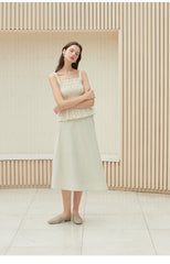 Smocked Linen Top with Ruffle Hem and Adjustable Straps for Women