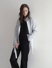 Cotton Poplin Shirt with Vertical Stripes and Oversized Cuffs