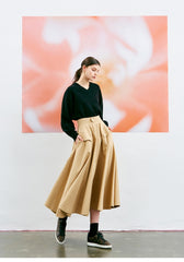 A-Line High Waist Linen Midi Skirt for Women with Flap Pockets and Flowy Silhouette