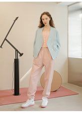 Tapered Linen Pants For Women - Elastic Waist Relaxed Fit Linen Trousers With Ankle Cuff Finish