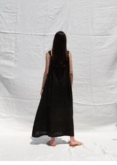 Gathered Halter-Neck Linen Midi Dress with Flowing A-Line Silhouette