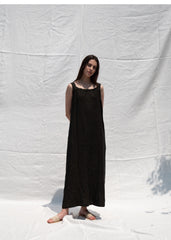 Gathered Halter-Neck Linen Midi Dress with Flowing A-Line Silhouette