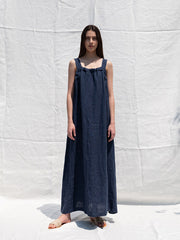 Sleeveless Linen Maxi Dress with Shoulder Tie Detail and Flowing Silhouette