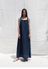 Sleeveless Linen Maxi Dress with Shoulder Tie Detail and Flowing Silhouette