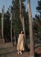 Sleeveless Linen Maxi Dress With Pleated Neckline And Relaxed A-Line Silhouette