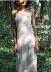 Flowy Linen Maxi Dress With Square Neckline, Wide Straps, And Relaxed Summer Silhouette