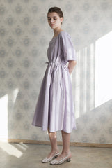Women’s Linen Midi Dress with Square Neckline, Adjustable Waist Tie, and Flared Hem
