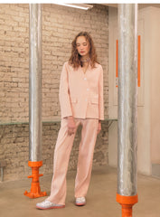 Relaxed Fit V-Neck Linen Coat with Button Front and Patch Pockets