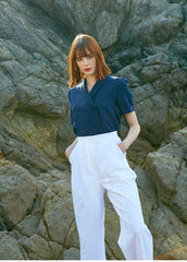 High-Waisted Wide Leg Linen Pants For Women - Tailored Pleated Linen Trousers With Side Pockets